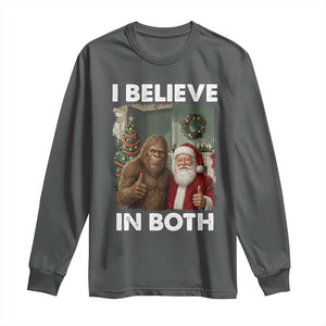 Funny Christmas Santa Bigfoot Long Sleeve Shirt I Believe In Both Xmas Holiday TS11 Dark Heather Print Your Wear