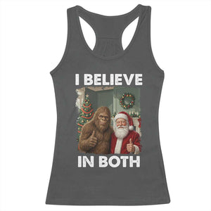 Funny Christmas Santa Bigfoot Racerback Tank Top I Believe In Both Xmas Holiday TS11 Dark Heather Print Your Wear