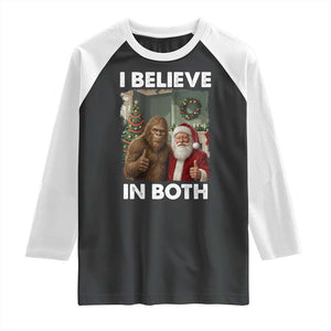 Funny Christmas Santa Bigfoot Raglan Shirt I Believe In Both Xmas Holiday TS11 Black White Print Your Wear
