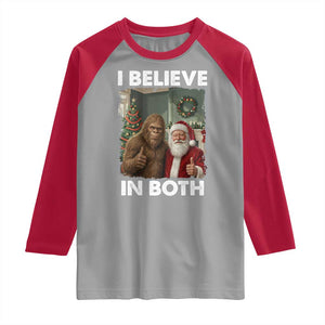Funny Christmas Santa Bigfoot Raglan Shirt I Believe In Both Xmas Holiday TS11 Sport Gray Red Print Your Wear