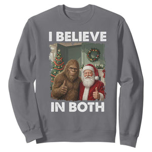 Funny Christmas Santa Bigfoot Sweatshirt I Believe In Both Xmas Holiday TS11 Charcoal Print Your Wear