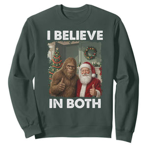 Funny Christmas Santa Bigfoot Sweatshirt I Believe In Both Xmas Holiday TS11 Dark Forest Green Print Your Wear