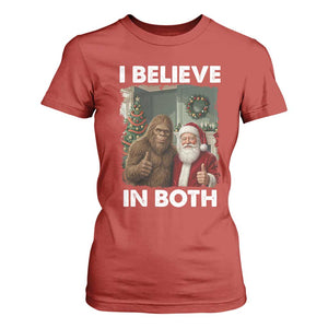 Funny Christmas Santa Bigfoot T Shirt For Women I Believe In Both Xmas Holiday TS11 Red Print Your Wear