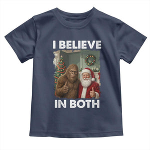 Funny Christmas Santa Bigfoot Toddler T Shirt I Believe In Both Xmas Holiday TS11 Navy Print Your Wear