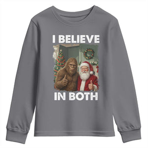 Funny Christmas Santa Bigfoot Youth Sweatshirt I Believe In Both Xmas Holiday TS11 Charcoal Print Your Wear
