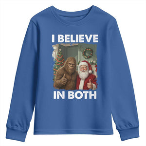 Funny Christmas Santa Bigfoot Youth Sweatshirt I Believe In Both Xmas Holiday TS11 Royal Blue Print Your Wear