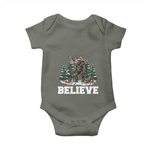 Funny Believe Bigfoot Christmas Baby Onesie American Flag Sasquatch Holiday Gift TS11 Military Green Print Your Wear