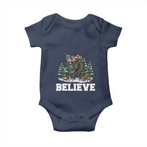 Funny Believe Bigfoot Christmas Baby Onesie American Flag Sasquatch Holiday Gift TS11 Navy Print Your Wear