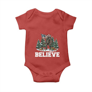 Funny Believe Bigfoot Christmas Baby Onesie American Flag Sasquatch Holiday Gift TS11 Red Print Your Wear