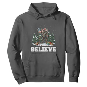 Funny Believe Bigfoot Christmas Hoodie American Flag Sasquatch Holiday Gift TS11 Dark Heather Print Your Wear