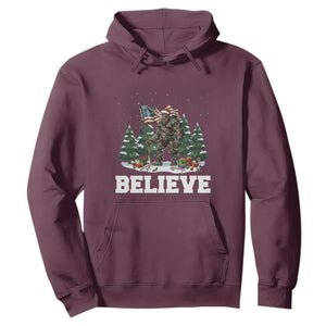 Funny Believe Bigfoot Christmas Hoodie American Flag Sasquatch Holiday Gift TS11 Maroon Print Your Wear