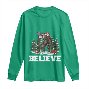 Funny Believe Bigfoot Christmas Long Sleeve Shirt American Flag Sasquatch Holiday Gift TS11 Irish Green Print Your Wear