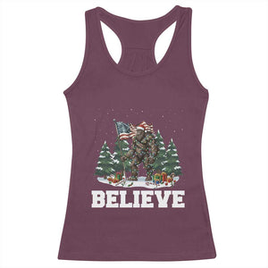 Funny Believe Bigfoot Christmas Racerback Tank Top American Flag Sasquatch Holiday Gift TS11 Maroon Print Your Wear