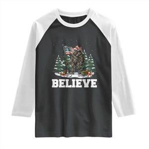 Funny Believe Bigfoot Christmas Raglan Shirt American Flag Sasquatch Holiday Gift TS11 Black White Print Your Wear