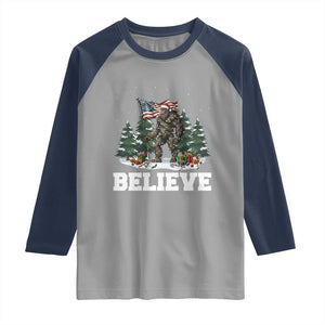 Funny Believe Bigfoot Christmas Raglan Shirt American Flag Sasquatch Holiday Gift TS11 Sport Gray Navy Print Your Wear