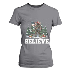 Funny Believe Bigfoot Christmas T Shirt For Women American Flag Sasquatch Holiday Gift TS11 Charcoal Print Your Wear