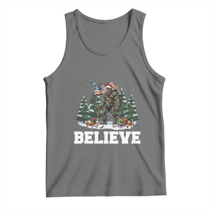 Funny Believe Bigfoot Christmas Tank Top American Flag Sasquatch Holiday Gift TS11 Black Heather Print Your Wear