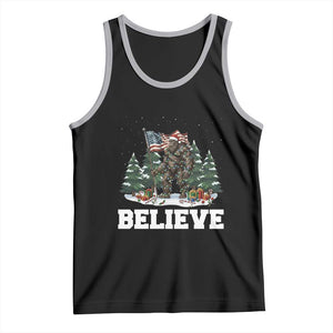 Funny Believe Bigfoot Christmas Tank Top American Flag Sasquatch Holiday Gift TS11 Black Athletic Heather Print Your Wear