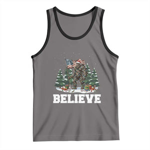 Funny Believe Bigfoot Christmas Tank Top American Flag Sasquatch Holiday Gift TS11 Deep Heather Black Print Your Wear