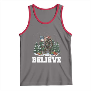Funny Believe Bigfoot Christmas Tank Top American Flag Sasquatch Holiday Gift TS11 Deep Heather Red Print Your Wear