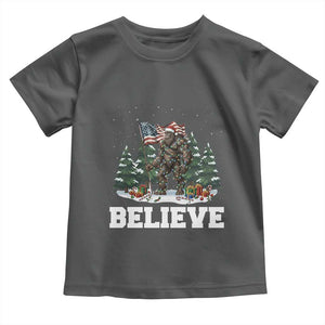 Funny Believe Bigfoot Christmas Toddler T Shirt American Flag Sasquatch Holiday Gift TS11 Dark Heather Print Your Wear