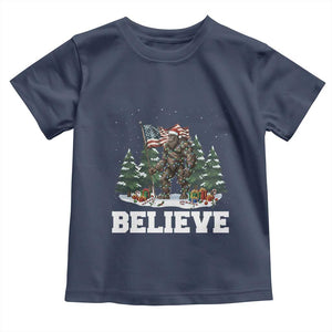 Funny Believe Bigfoot Christmas Toddler T Shirt American Flag Sasquatch Holiday Gift TS11 Navy Print Your Wear
