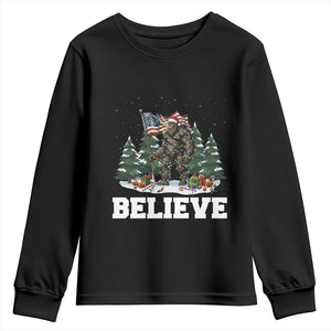 Funny Believe Bigfoot Christmas Youth Sweatshirt American Flag Sasquatch Holiday Gift TS11 Black Print Your Wear