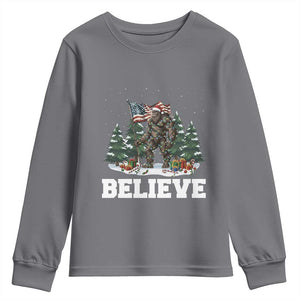 Funny Believe Bigfoot Christmas Youth Sweatshirt American Flag Sasquatch Holiday Gift TS11 Charcoal Print Your Wear