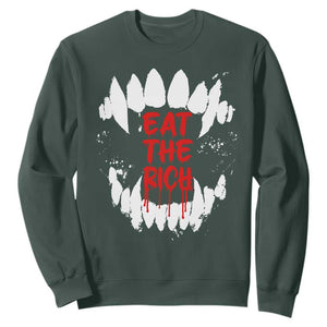 Eat The Rich Sweatshirt Vamp Fangs Social Activist TS11 Dark Forest Green Print Your Wear