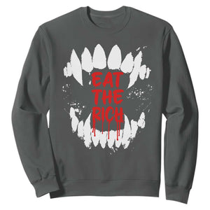 Eat The Rich Sweatshirt Vamp Fangs Social Activist TS11 Dark Heather Print Your Wear