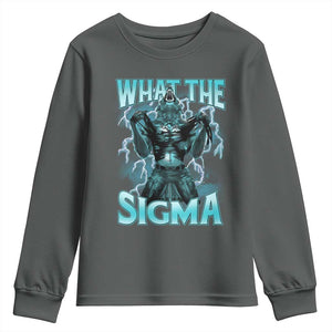 Funny What The Sigma Youth Sweatshirt Alpha Wolf Oddly Specific Thunder Meme TS11 Dark Heather Print Your Wear