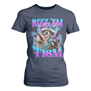 Funny Rizz Em With The Tism T Shirt For Women Meme Autistic Racoon TS11 Navy Print Your Wear