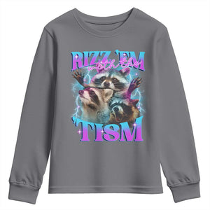 Funny Rizz Em With The Tism Youth Sweatshirt Meme Autistic Racoon TS11 Charcoal Print Your Wear