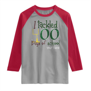Personalized 100TH Day Of School Football Raglan Shirt Custom Text I Tackled 100 Days Of School TS11 Sport Gray Red Print Your Wear