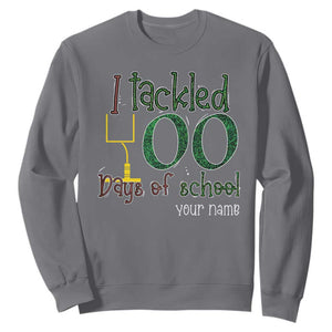 Personalized 100TH Day Of School Football Sweatshirt Custom Text I Tackled 100 Days Of School TS11 Charcoal Print Your Wear