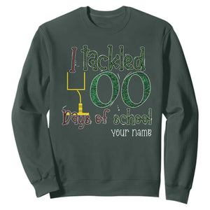 Personalized 100TH Day Of School Football Sweatshirt Custom Text I Tackled 100 Days Of School TS11 Dark Forest Green Print Your Wear