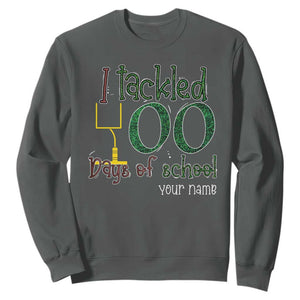 Personalized 100TH Day Of School Football Sweatshirt Custom Text I Tackled 100 Days Of School TS11 Dark Heather Print Your Wear