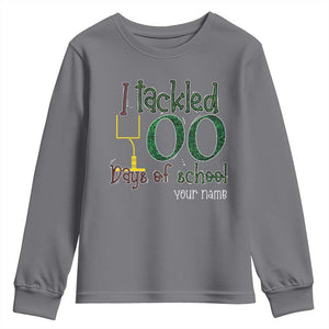 Personalized 100TH Day Of School Football Youth Sweatshirt Custom Text I Tackled 100 Days Of School TS11 Charcoal Print Your Wear