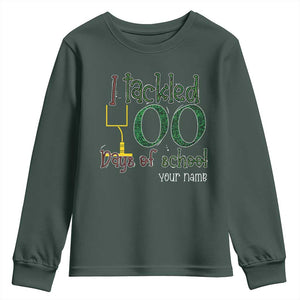Personalized 100TH Day Of School Football Youth Sweatshirt Custom Text I Tackled 100 Days Of School TS11 Dark Forest Green Print Your Wear