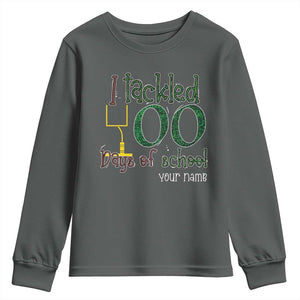 Personalized 100TH Day Of School Football Youth Sweatshirt Custom Text I Tackled 100 Days Of School TS11 Dark Heather Print Your Wear
