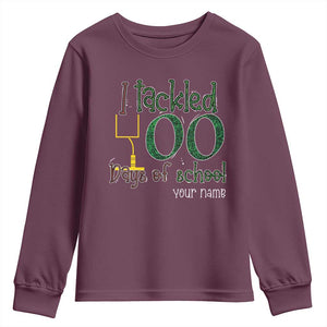 Personalized 100TH Day Of School Football Youth Sweatshirt Custom Text I Tackled 100 Days Of School TS11 Maroon Print Your Wear