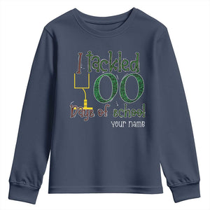Personalized 100TH Day Of School Football Youth Sweatshirt Custom Text I Tackled 100 Days Of School TS11 Navy Print Your Wear