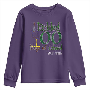 Personalized 100TH Day Of School Football Youth Sweatshirt Custom Text I Tackled 100 Days Of School TS11 Purple Print Your Wear