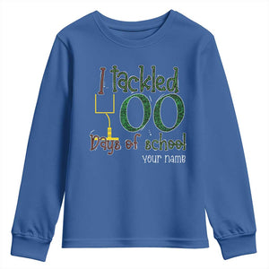 Personalized 100TH Day Of School Football Youth Sweatshirt Custom Text I Tackled 100 Days Of School TS11 Royal Blue Print Your Wear