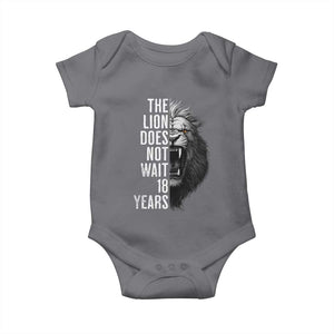 Funny The Lion Does Not Wait 18 Years Baby Onesie Lion Meme Gen Z Alpha TS11 Charcoal Print Your Wear