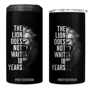 Funny The Lion Does Not Wait 18 Years 4 in 1 Can Cooler Tumbler Lion Meme Gen Z Alpha TS11 One Size: 16 oz Black Print Your Wear
