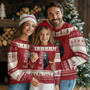 Funny The Lion Does Not Wait 18 Years Ugly Christmas Sweater Lion Meme Gen Z Alpha TS11 Red Beige Print Your Wear