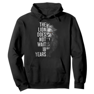 Funny The Lion Does Not Wait 18 Years Hoodie Lion Meme Gen Z Alpha - Print Your Wear