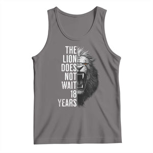 Funny The Lion Does Not Wait 18 Years Tank Top Lion Meme Gen Z Alpha TS11 Deep Heather Print Your Wear