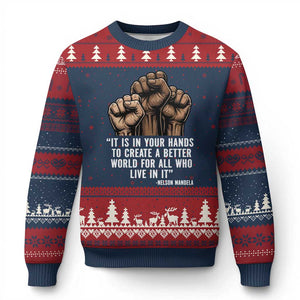 Nelson Mandela Ugly Christmas Sweater It Is In Your Hands To Create A Better World For All Who Live In It TS11 Navy Red Print Your Wear